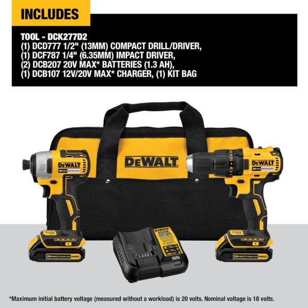 DEWALT 20V MAX Cordless Drill, Impact Driver, 2-Tool Power Tool Combo Kit, Brushless Power Tool Set with 2 Batteries and Charger Included (DCK277D2) - Image 4