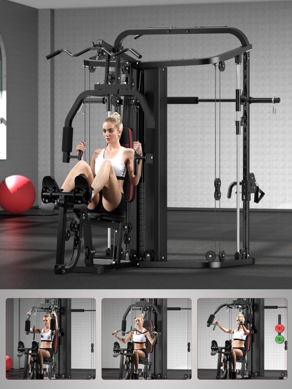 SunHome Multifunction Home Gym System Workout Station,Smith Machine with 138LB Weight Stack, Leg Press, LAT Station for Full Body Training - Image 2