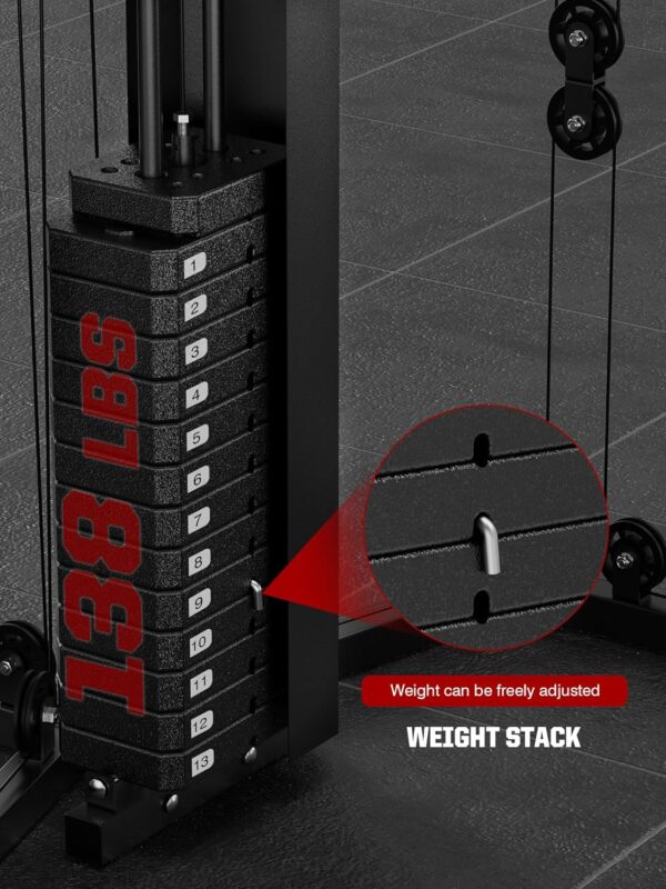 SunHome Multifunction Home Gym System Workout Station,Smith Machine with 138LB Weight Stack, Leg Press, LAT Station for Full Body Training - Image 3