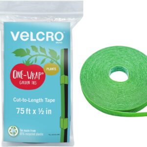 VELCRO Brand 90648 ONE-WRAP Garden Ties | Plant Supports for Effective Growing | Strong Grips are Reusable and Adjustable | Cut-to-Length, 75 ft x 1/2 in, Green-Recycled Plastic