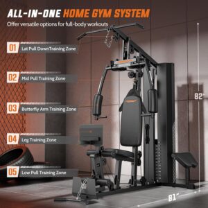 Home Gym with 154LBS Weight Stack, Multi Exercise Equipment with Leg Press, Cable Machine Exercise Equipment for Full Body Workout