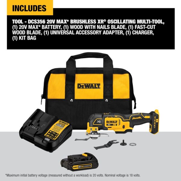DEWALT 20V MAX XR Oscillating Tool Kit, 3 Speed, With Blades, Battery and Charger Included (DCS356C1) - Image 7