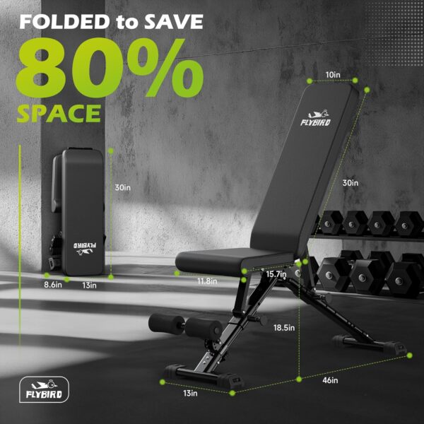 FLYBIRD Weight Bench, Adjustable Strength Training Bench for Full Body Workout with Fast Folding-New Version - Image 4