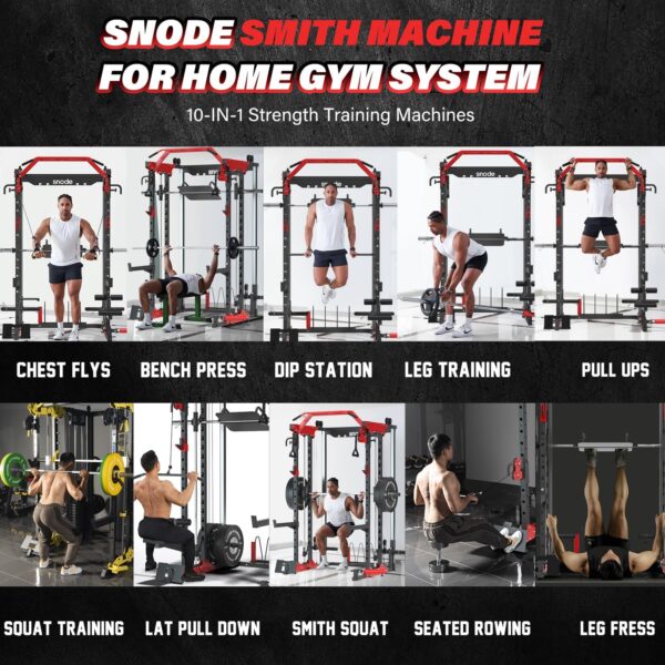 Snode ALL10 Smith Machine for Home Gym, Power Rack with Cable Crossover, Squat Rack with Leg Press and Advanced LAT Pull-Down Attachment, 2000LB Weight Capacity - Image 5