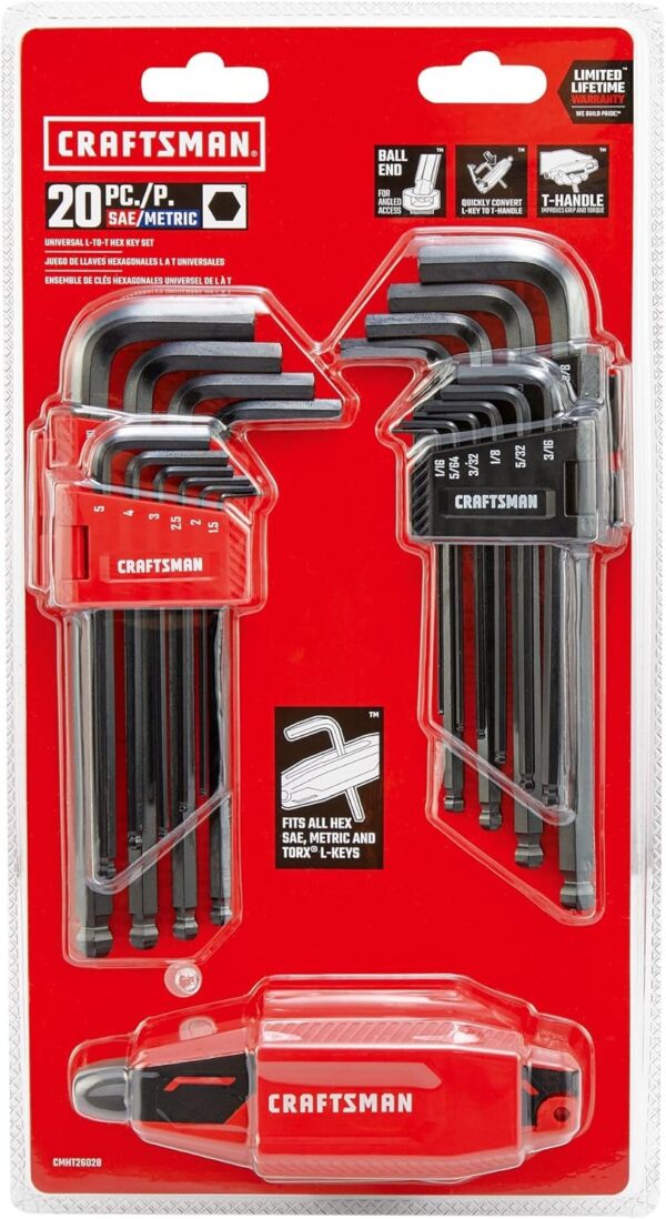 CRAFTSMAN Universal L-to-T Allen Wrench Hex Key Set, 20 Piece (CMHT26028) - Image 2