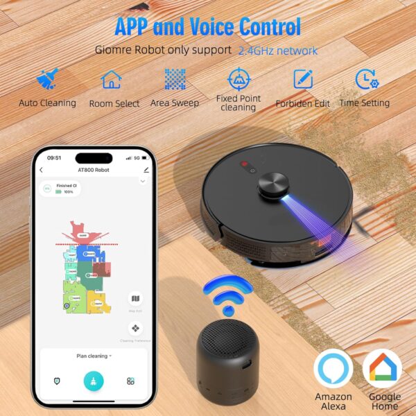 3-in-1 Robot Vacuum and Mop Combo, Self Emptying Station for 60 Days, Robotic Vacuum Cleaner with LiDAR Navigation & Max Strong 5000Pa Suction, 2.4G WiFi/Alexa/App Control, Self-Charging Base - Image 3
