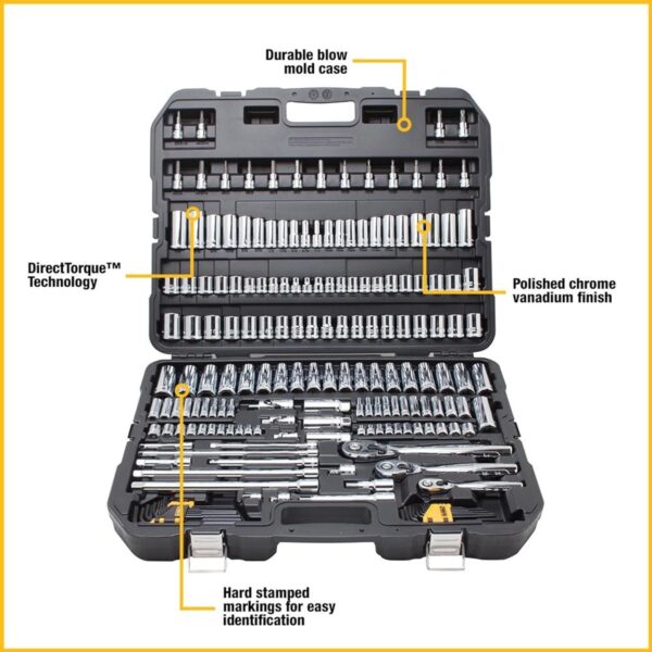 DEWALT Mechanics Tool Set, SAE and Metric, 1/2, 1/4, 3/8 Drive Sizes, 192-Piece (DWMT75049) - Image 3