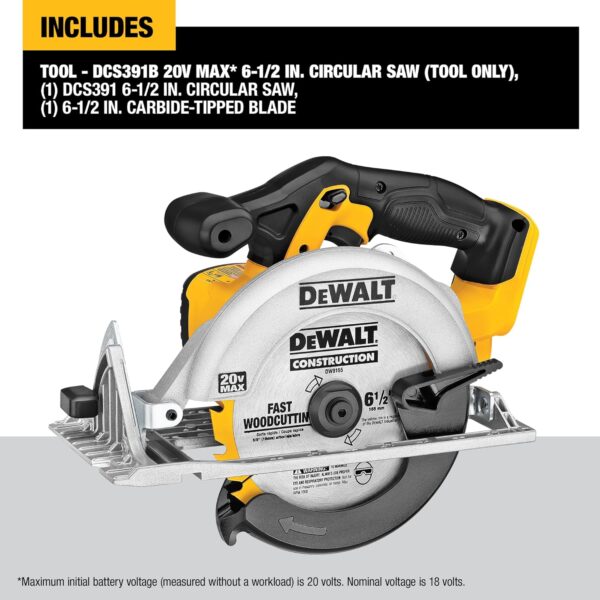 DEWALT 20V MAX Circular Saw, 6-1/2-Inch Blade, 460 MWO Engine, 0-50 Degree Bevel Capability, Bare Tool Only (DCS391B) - Image 3