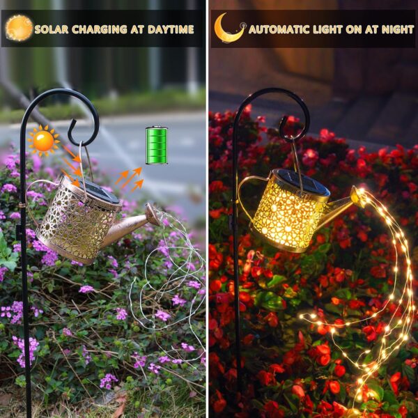 Solar Lights Outdoor Decorative, Metal Solar Watering Can Lights Waterproof, Small Hanging Solar Garden Decor Yard Lights Outside Patio Lawn, Gifts for Mom Grandma Women Birthday(Warm White) - Image 2