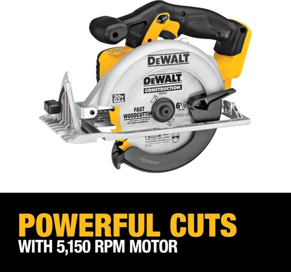 DEWALT 20V MAX Circular Saw, 6-1/2-Inch Blade, 460 MWO Engine, 0-50 Degree Bevel Capability, Bare Tool Only (DCS391B) - Image 2