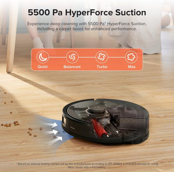 roborock Q8 Max+ Robot Vacuum and Mop, Self-Emptying, Hands-Free Cleaning for up to 7 Weeks, Reactive Tech Obstacle Avoidance, 5500 Pa Suction, DuoRoller Brush, APP-Controlled Mopping, Black - Image 6