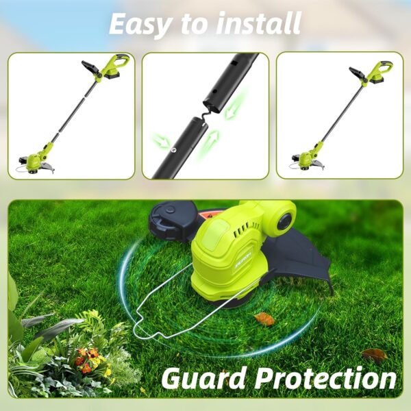 12-inch 20V Cordless String Trimmer with Fast Charger, 2 X 2.0Ah Battery Powered with Auto Line Feed, Lawn Edger with 8 Pcs Grass Cutter Spool Line and 2 Spool Cap - Image 3
