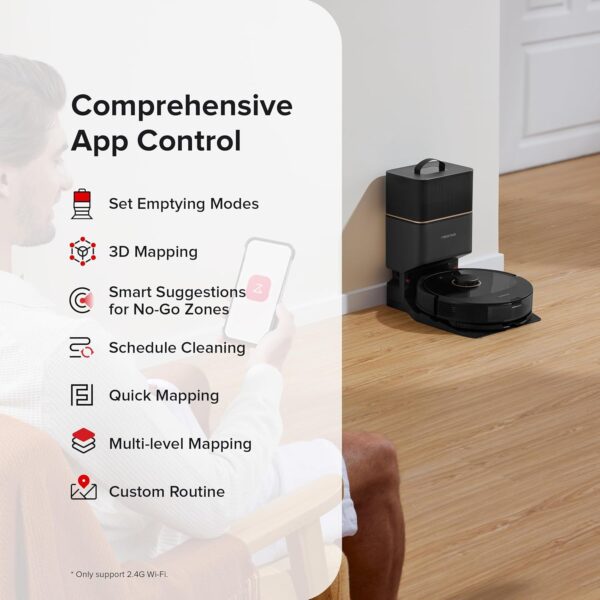 roborock Q8 Max+ Robot Vacuum and Mop, Self-Emptying, Hands-Free Cleaning for up to 7 Weeks, Reactive Tech Obstacle Avoidance, 5500 Pa Suction, DuoRoller Brush, APP-Controlled Mopping, Black - Image 3