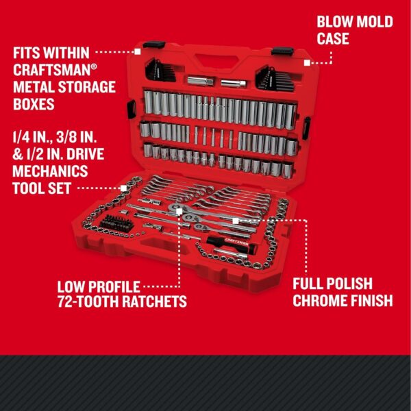 CRAFTSMAN Mechanics Tool Set, 1/4 and 3/8 Inch Drive, 189 Piece (CMMT12134) - Image 4