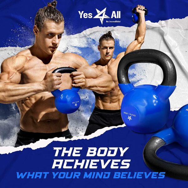 Yes4All 5-65lbs Kettlebells Vinyl Coated Cast Iron for Dumbbell Weights Exercises, Gym, Fitness, Full Body Workout Equipment Push up, Grip and Strength Training - Image 2