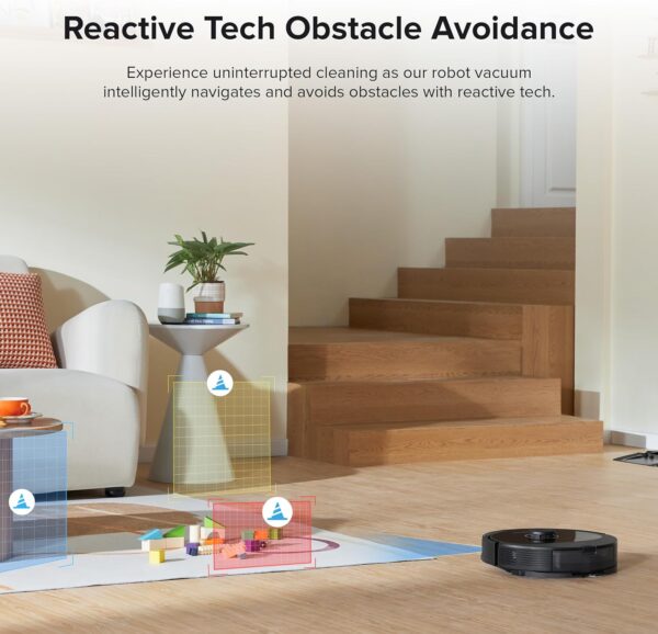 roborock Q8 Max+ Robot Vacuum and Mop, Self-Emptying, Hands-Free Cleaning for up to 7 Weeks, Reactive Tech Obstacle Avoidance, 5500 Pa Suction, DuoRoller Brush, APP-Controlled Mopping, Black - Image 8