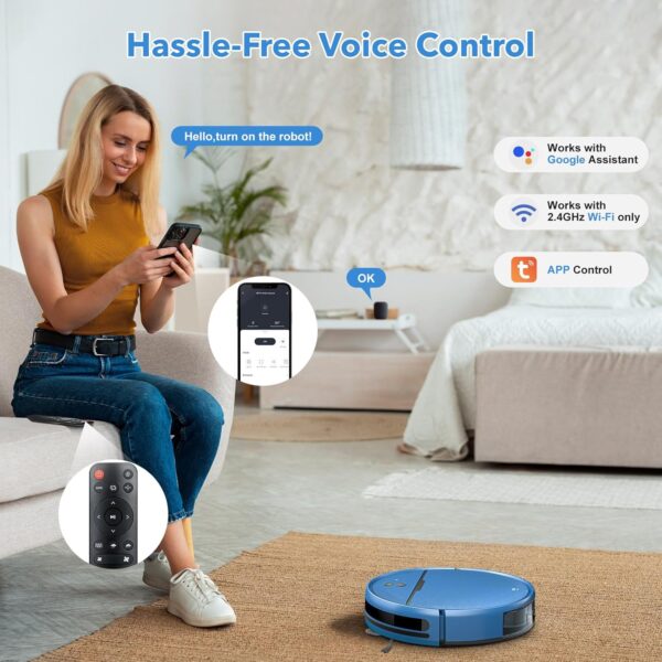 Robot Vacuum and Mop Combo, 2 in 1 Mopping Robot Vacuum Cleaner Compatible with WiFi/App, Robotic Vacuum Up to 2300Pa Suction, Self-Charging, Slim, Ideal for Hard Floor, Pet Hair, Low Pile Carpet - Image 4