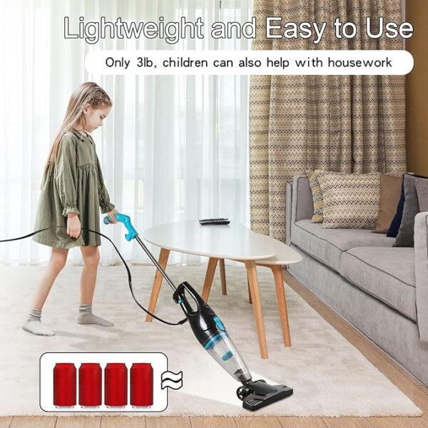 Intercleaner Corded Vacuum Cleaner, 15KPa Powerful Suction with 400W Motor, 12 in 1 Lightweight Bagless Stick Vac with Handheld, Ultra Quiet, for Hardwood Floor Carpet Car Pet Hair - Image 4