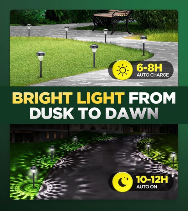 10 Pack Ultra Bright Solar Lights Outdoor Waterproof, from Dusk to Dawn Up to 12H Solar Lights for Outside, Auto On/Off Solar Powered Garden Pathway Lights, Landscape Lighting (Cold White, 10Pack) - Image 3