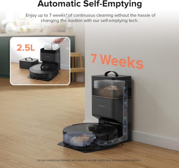 roborock Q8 Max+ Robot Vacuum and Mop, Self-Emptying, Hands-Free Cleaning for up to 7 Weeks, Reactive Tech Obstacle Avoidance, 5500 Pa Suction, DuoRoller Brush, APP-Controlled Mopping, Black - Image 9