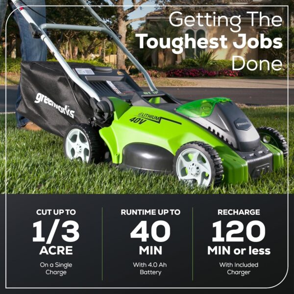 Greenworks 40V 16" Cordless (Push) Lawn Mower (75+ Compatible Tools), 4.0Ah Battery and Charger Included - Image 4