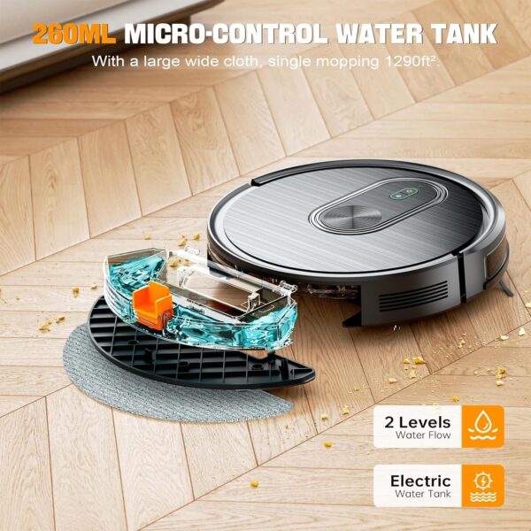 Robot Vacuum and Mop Combo, 2 in 1 Mopping Robotic Vacuum with Schedule, App/Bluetooth/Voice, Max Suction 3200Pa, Self-Charging Robot Vacuum Cleaner, Slim, Ideal for Pet Hair, Hard Floor, Carpet - Image 2