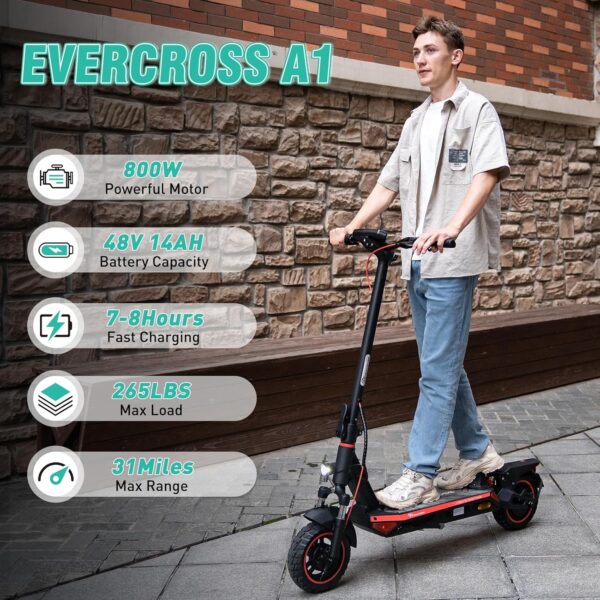 EVERCROSS A1 Electric Scooter for Adults - 800W Portable Commuting Scooter with Double Braking System, Dual Suspension and 10'' Honeycomb Solid Tires, Up to 31 Miles Long Range & 28 Mph - Image 3