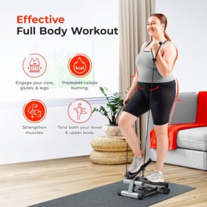 Sunny Health & Fitness Mini Steppers for Exercise at Home, Stair Step Workout Machine with Resistance Bands, Full Body Cardio Equipment, Optional Free SunnyFit App Connection Smart Stepper