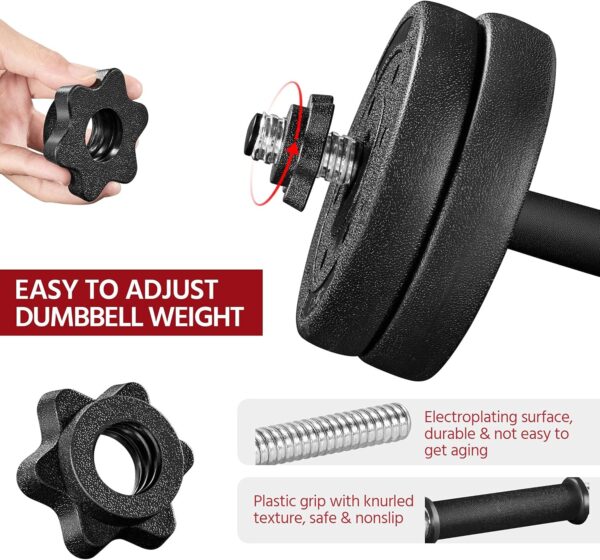 Yaheetech Adjustable Dumbbells Weight Set Dumbbell Weights Exercise & Fitness Equipment w/ 4 Spinlock Collars for Women & Men Home Gym Strength Training 33LB/44LB/55LB/66LB - Image 3