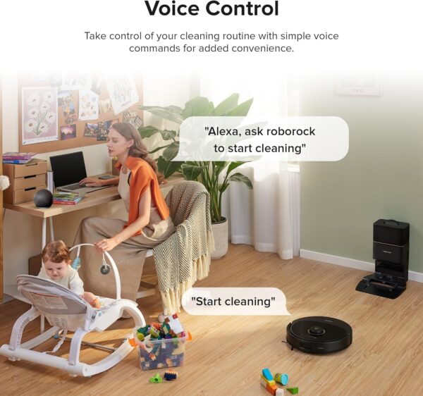 roborock Q8 Max+ Robot Vacuum and Mop, Self-Emptying, Hands-Free Cleaning for up to 7 Weeks, Reactive Tech Obstacle Avoidance, 5500 Pa Suction, DuoRoller Brush, APP-Controlled Mopping, Black - Image 2
