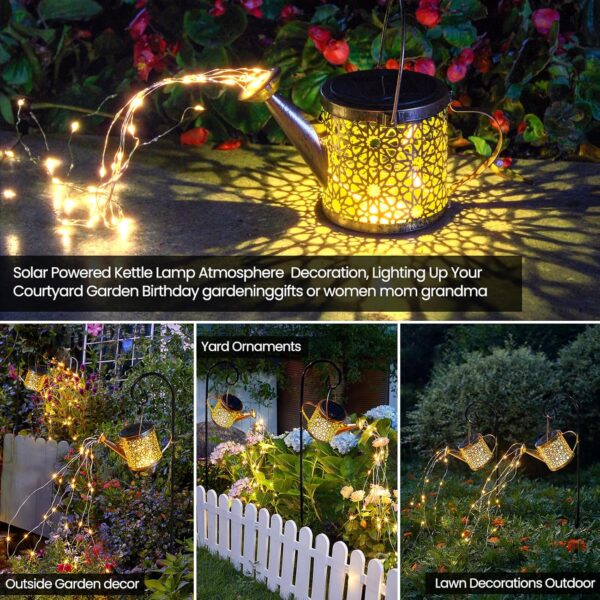 Solar Lights Outdoor Decorative, Metal Solar Watering Can Lights Waterproof, Small Hanging Solar Garden Decor Yard Lights Outside Patio Lawn, Gifts for Mom Grandma Women Birthday(Warm White) - Image 3