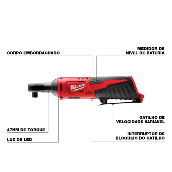 Milwaukee 2457-20 M12 Cordless 3/8" Sub-Compact 35 ft-Lbs 250 RPM Ratchet w/ Variable Speed Trigger - Image 5