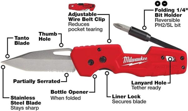 Milwaukee FASTBACK Folding Utility Knife w/Blade Multifunctionality, Red-black - Image 3